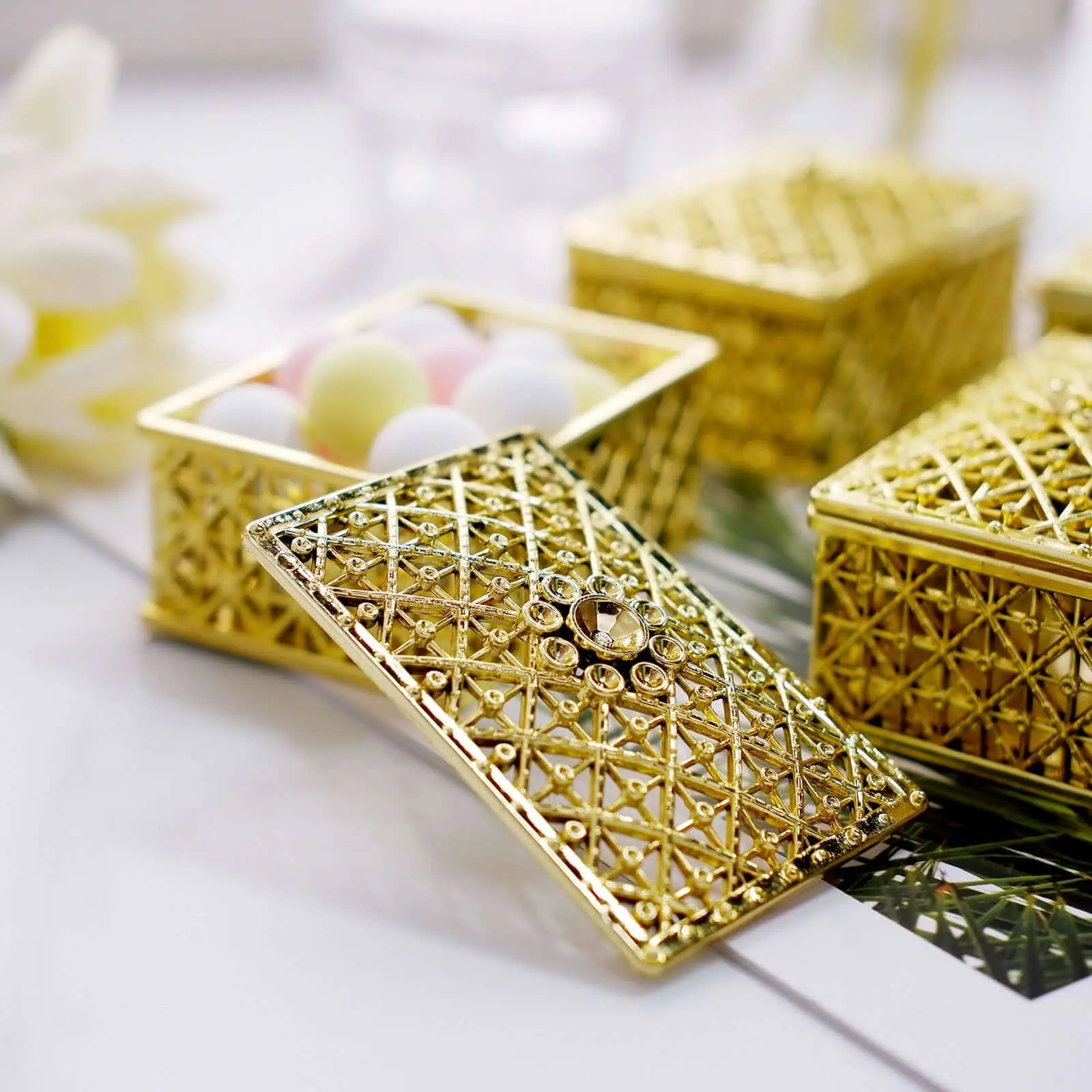 12-Pack Retro Look Vintage Rectangular Candy Containers - 3" Gold Open-Top Gift Storage Boxes, Latch-Free Lid Crafts Party Favor Jewelry Holders