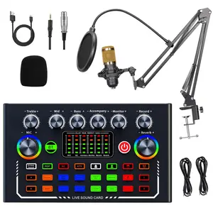 Podcast Equipment Bundle, USB Rechargeable Condenser Mic with Live Sound Card Kit, Professional Audio Interface for Laptop Computer Vlog Live Streaming, Smartphone