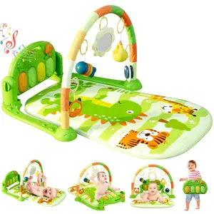 Baby Play Mat Baby Gym with 5 Infant Sensory Toys, Music, and Lights for Newborns 0 to 3 Months, Green Design for Boy & Girl Gifts Playtime Versatile