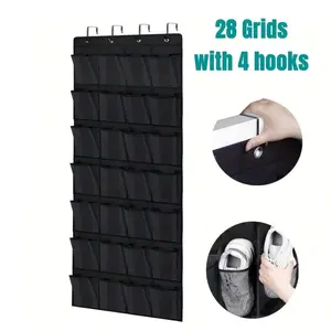 LMMAKE 28-Pocket Over-Door Organizer with 4 Metal Hooks Large Capacity Hanging Shoe Rack for Space-Saving Storage White Hangable Design