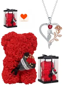 Scarlet Heart Mermaid Creative, light luxury & premium heart-shaped mermaid necklace.Paired with a preserved rose & teddy bear gift box.Perfect mysterious gift for birthdays, Valentine’s Day, Mother’s Day and Christmas.