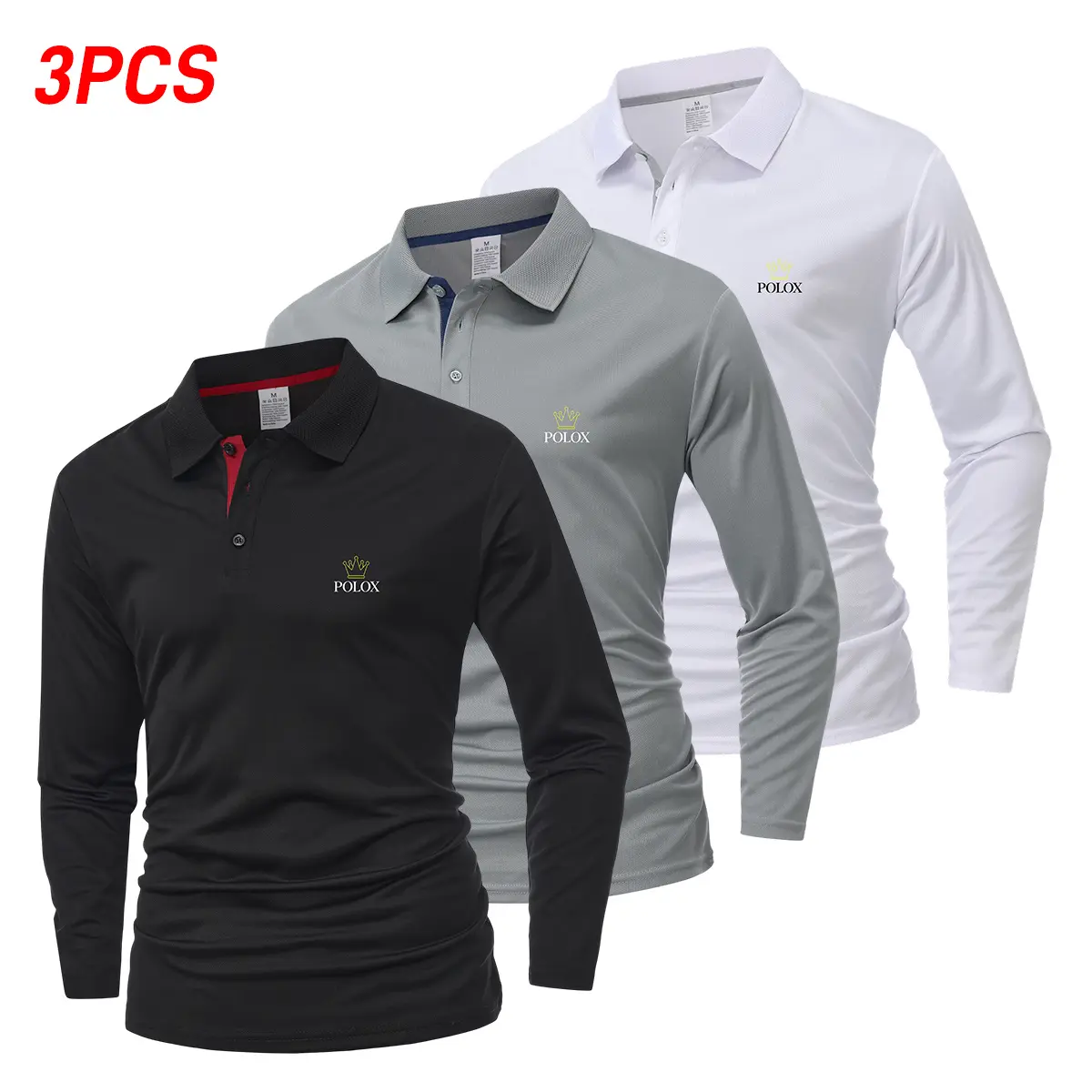 JOGWAVE 3PCS men’s long-sleeve polo shirts—new solid-color designs for a trendy teacher clothing.Ideal for vacations and business events, featuring a collar design and soft,breathable fabric.Suitable for outdoor leisure and business settings,great for gol