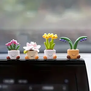 4pcs Cute Car Accessories - Potted Flower Mini Dashboard Decorations, Auto Accessories Interior,Luxury-Feel Car Interior Ornaments, Girly Car Accessories
