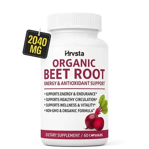 Organic Beet Root Powder Tablets - 2040mg Natural Nitric Oxide Beets to Support, Energy, Black Pepper Better Absorption, Non-GMO, for Men Women, 60 Tablets