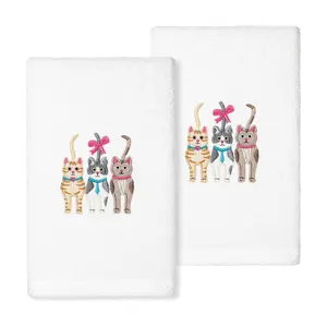 Linum Home Textiles Set of 2  "Cats" Embroidered Hand Towels