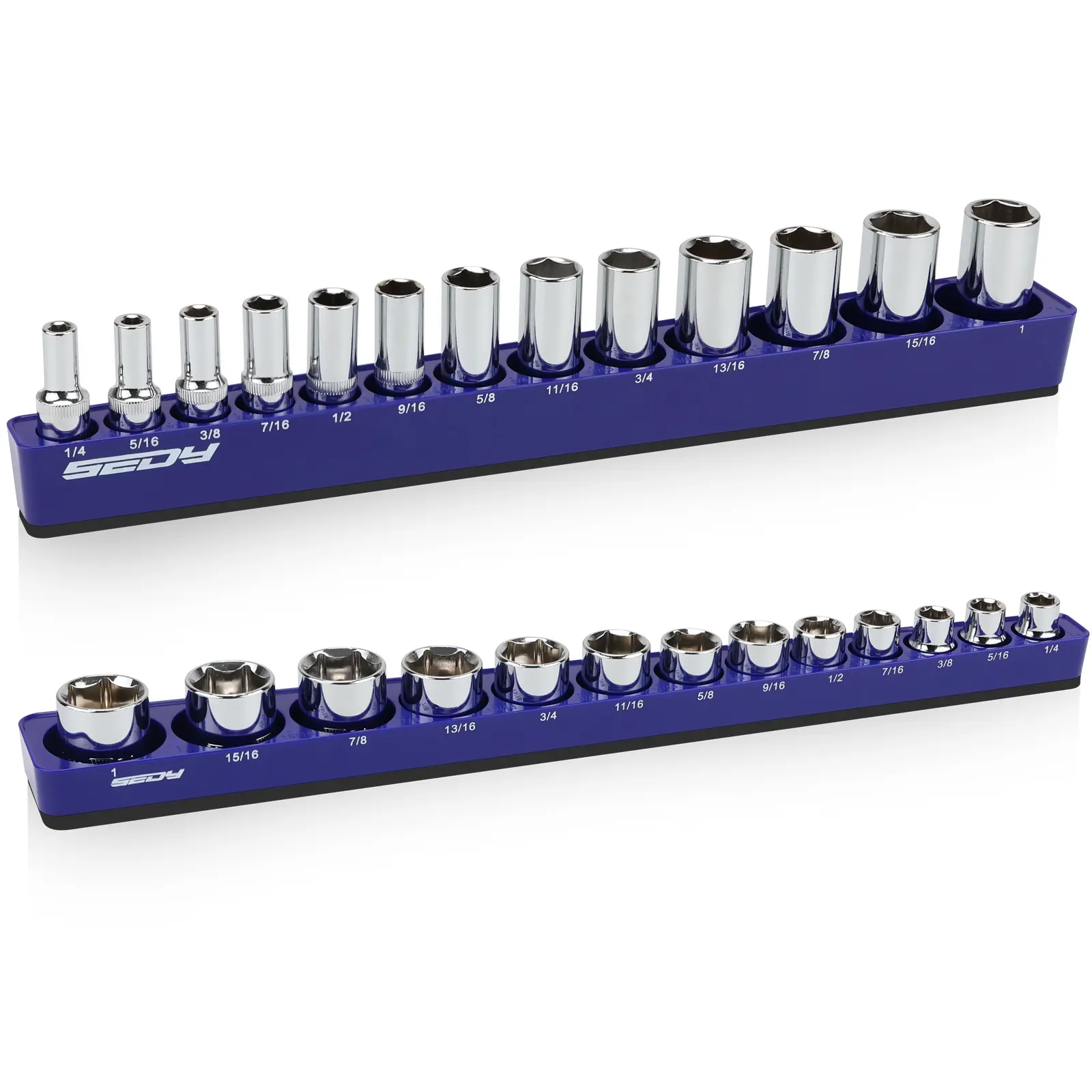 SEDY Magnetic Socket Organizer, 2-Piece 3/8"-Drive SAE Detachable Tray (Holds 26 Sockets) - 5mm Thick Magnets, Compact & Portable, Customizable Impact-Resistant ABS Plastic Tool Holder for Garage Home Workshop