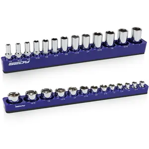2-Piece 3/8"-Drive SAE Magnetic Socket Organizer Set (Holds 26 Sockets) - Detachable Tool Tray with 5mm Magnetic Base for Garage/Home Workshop(Sockets Not Included)