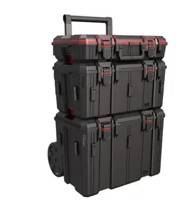 Heavy Duty 3-Piece Modular Rolling Toolbox System, Black Tool Organizer Case for Hardware Storage Heavy Duty 3-Piece Modular Rolling Toolbox System, Black Tool Organizer Case for Hardware Storage