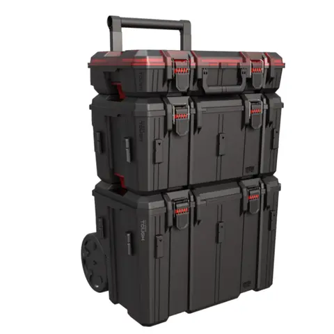 Heavy Duty 3-Piece Modular Rolling Toolbox System, Black Tool Organizer Case for Hardware Storage
