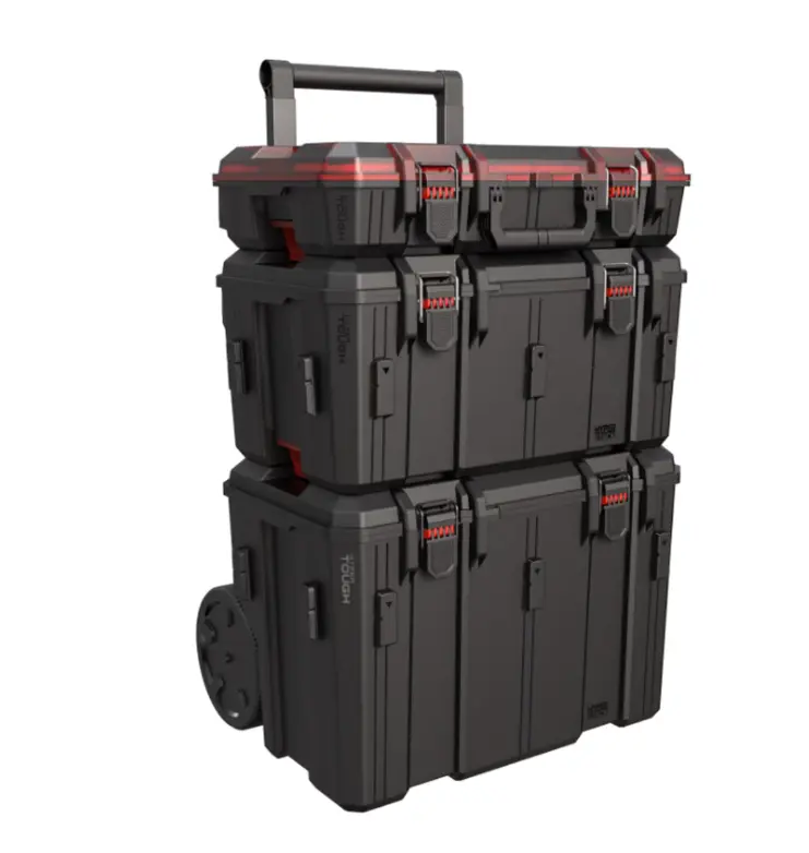 Heavy Duty 3-Piece Modular Rolling Toolbox System, Black Tool Organizer Case for Hardware Storage Heavy Duty 3-Piece Modular Rolling Toolbox System, Black Tool Organizer Case for Hardware Storage