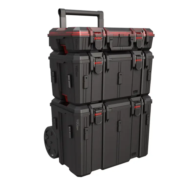 Heavy Duty 3-Piece Modular Rolling Toolbox System, Black Tool Organizer Case for Hardware Storage