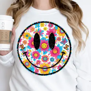 RTS SMILE FLORAL FLOWERS SUMMER TIME DTF DIRECT TO FILM transfers ADULT 10X11  19-I