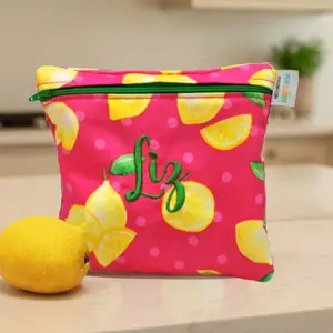 Lemons on Pink Washable Zippered Bag- Personalization included Lemons on Pink Washable Zippered Bag- Personalization included