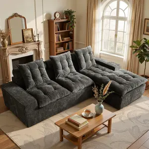 HOOOWOOO Modular Sectional Sofa with Grid-Tufted Cushions, Modern Chenille Extra Deep Seat L Shaped Couch with Chaise, Fluffy & Less Sagging, Soft Upholstered Lounge Sofa for Living Room, Apartment & Home【2 Packages shipping】