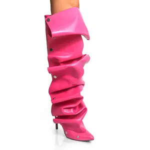 Stiletto High Heel Slouchy Boot Pointed Toe Mid Calf Fashion Detachable Shoes Girl Footwear