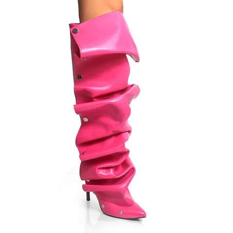 Stiletto High Heel Slouchy Boot Pointed Toe Mid Calf Fashion Detachable Shoes Girl Footwear