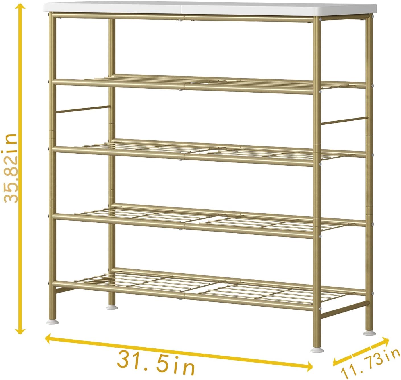 Modern Free Standing Metal Shoe Rack Organizer with MDF Top Board - 5 Tier Shoe Shelf for Closet Entryway Bedroom Hallway Decorative Style Versatile Easy Installation