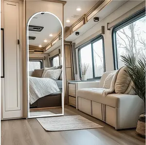 64"x21" LED Arched Full Length Mirror with Aluminum Frame and Polished Glass for Bedroom