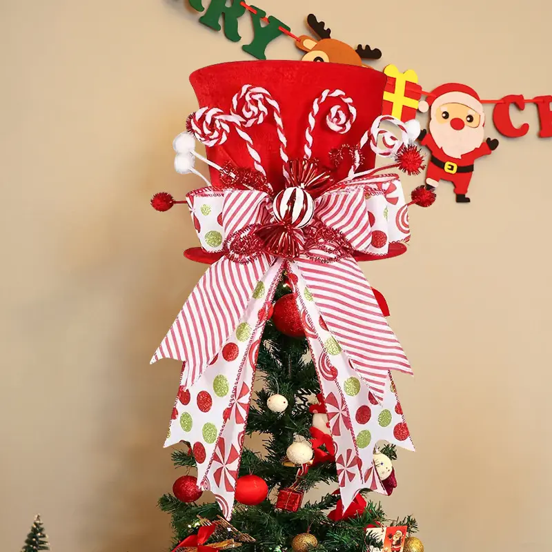 Christmas Tree Hat Decoration Set, Festive Atmosphere Accessories, Butterfly Knot Candy Top Star Cap, Compressible Xmas Decor Items