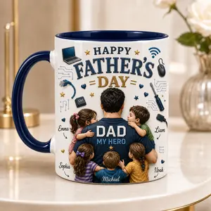 Custom IT Support Dad Mug, 2D Printed 3D Effect Ceramic Coffee Cup, Father’s Day Family Tech Tools Design, Personalized Gift from Kids for IT Workers, Computer Techs, Programmers, Daddy Birthday Gift