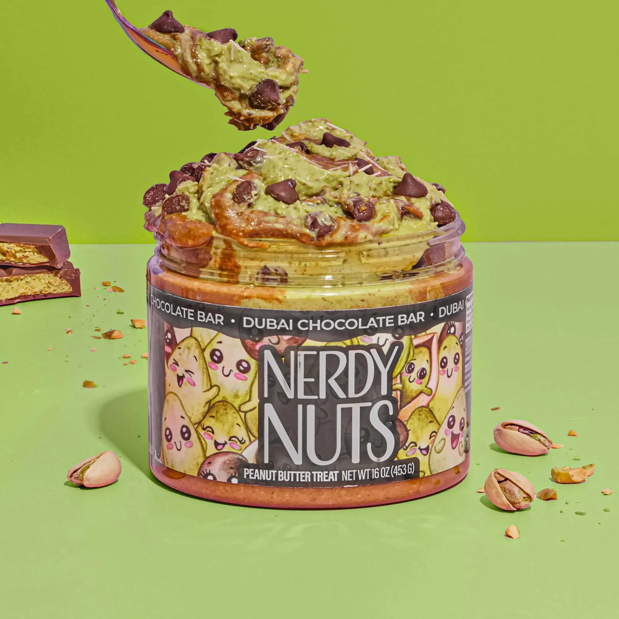 Nerdy Nuts Dubai Chocolate Bar – Rich Milk Chocolate with Creamy Peanut Butter Center – Sweet Snack Bonbon