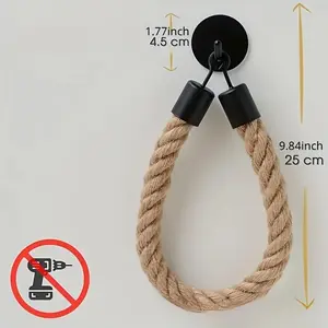 Rustic Style No-Drill Toilet Paper Holder, No-Punch Easy Installation Jute Paper Towel Rack, Self-Adhesive Bathroom Towel Rack, No-Drill Creative Bathroom Decor Organizer, Toilet Paper Storage Container