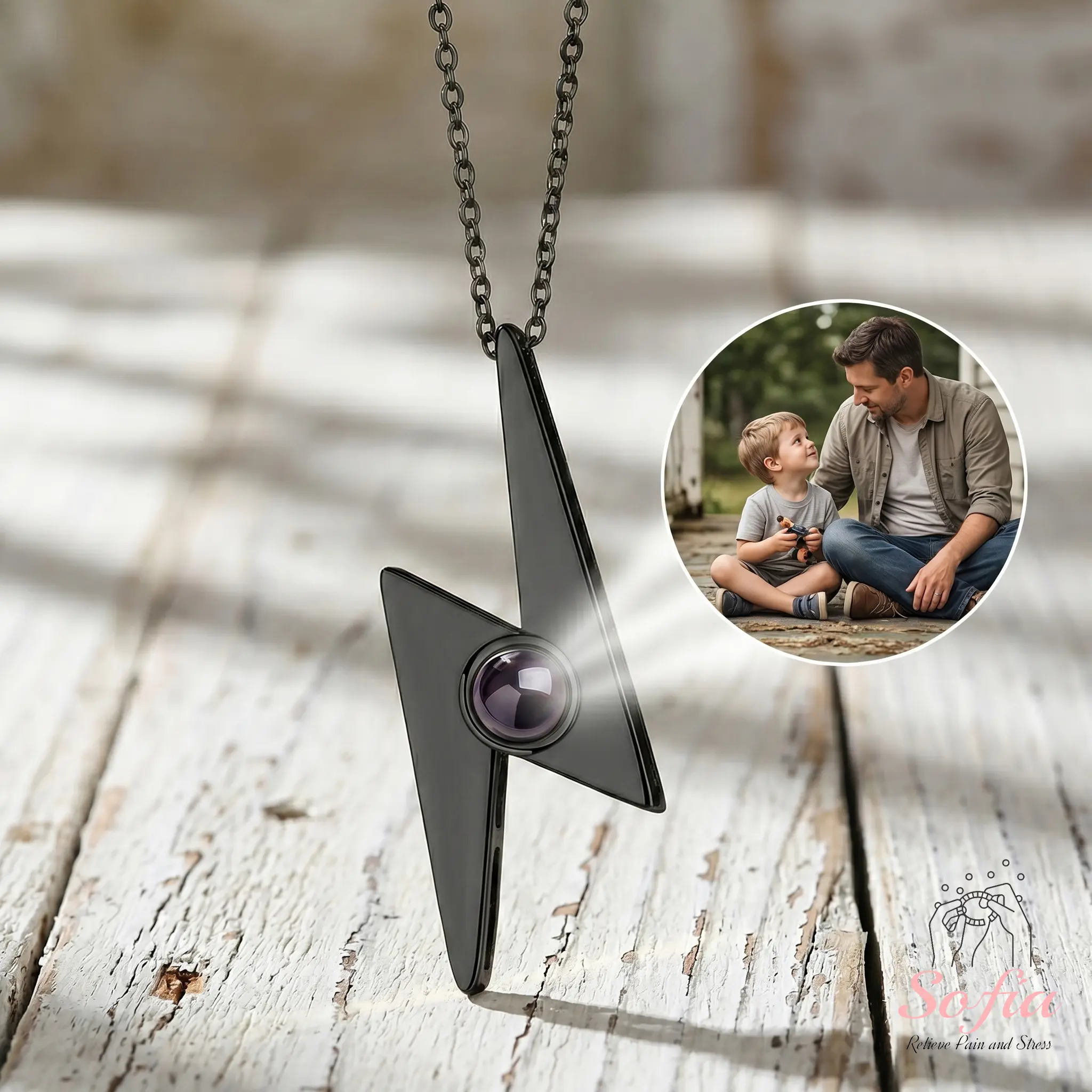 Sofia Lightning Bolt Projection Photo Necklace, Projection Image Jewelry, Personalized Picture Gift, Best Friend Gift, Birthday Gift Choice