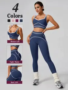 Sexy Fashion Plain Seamless Knitted Women's Bra and High-Waist Pants Set, Four Colors Available, Suitable for All Seasons