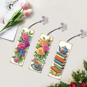 3Pcs Special Shape Flowers Castle DIY Bookmarks Diamond Painting Kits Diamond Painting Bookmark Making Kit Diamond Art Bookmark with Pendant for Adults Beginners