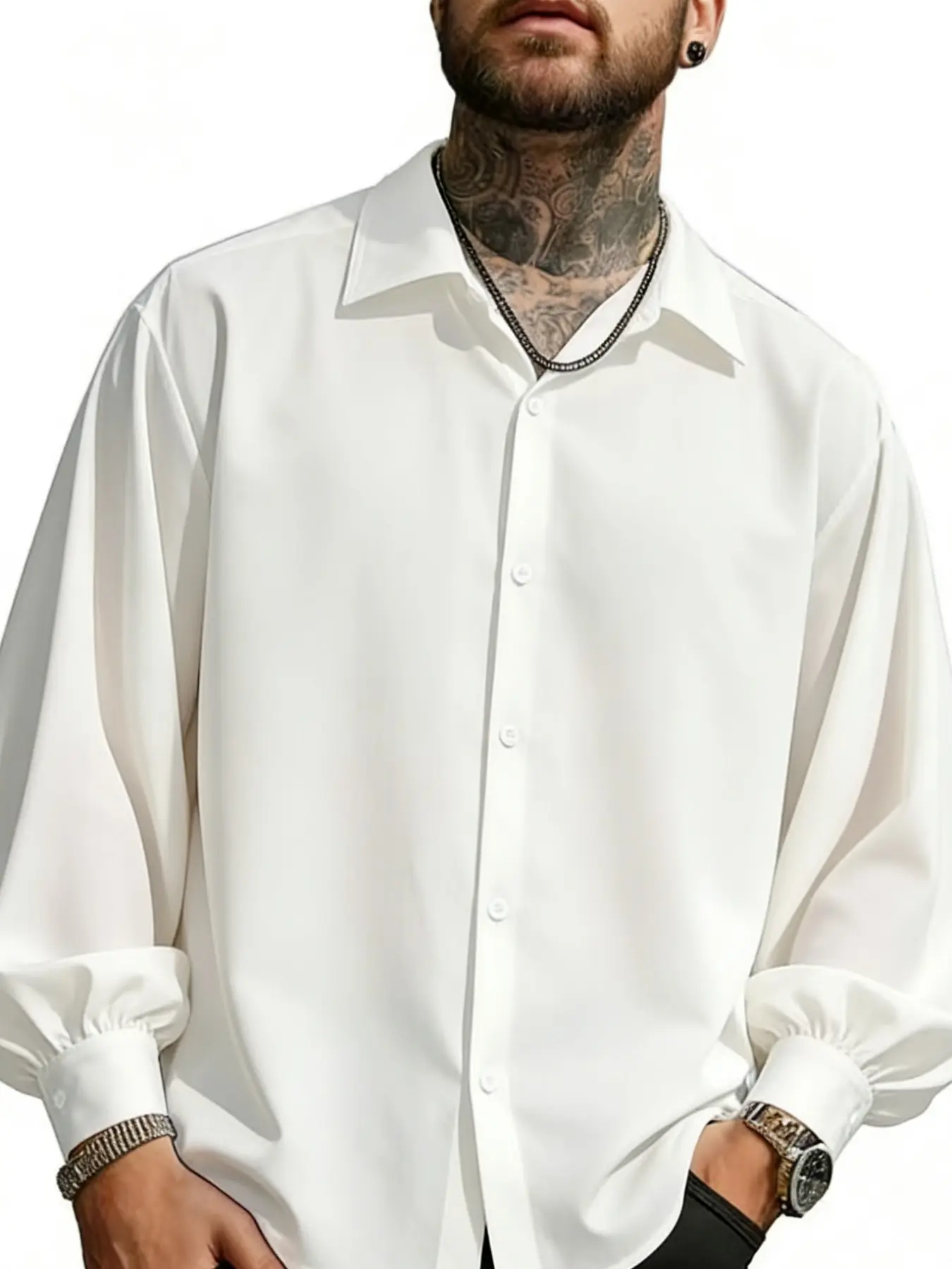 Men's Spring Autumn Fashion Classic Casual Loose Collared Long Sleeve Shirt, Button Front Shirts, Button Front Design, Fitted Plain Style, All Seasons Wear, Commuter Clothing