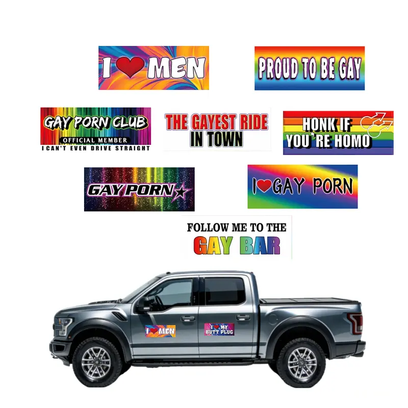Funny Gay Pride Rainbow Magnet Bumper Sticker Set 10 Unique Designs 7.8X3.1 Inches Reusable Car Accessories for Vehicles & Fridge Removable Magnetic Decals