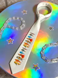 New Colorful Goldfish Fashion Accessory Unisex Satin Tie Letter Print Vintage Casual Party Style, All Seasons Regular Width, Casual Elegant Tie