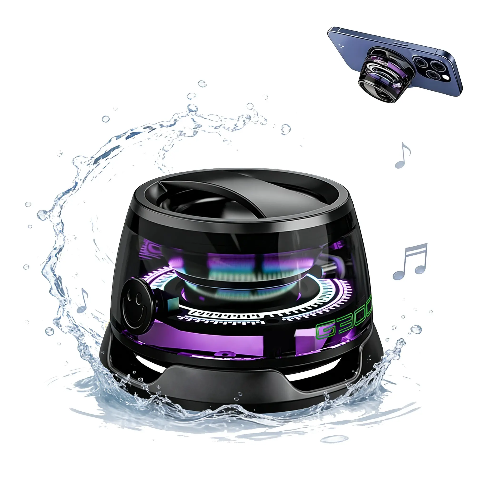 Mini Speaker G300 Portable wireless Speaker, Mini Magnetic Speaker,colored lights Speaker，wireless phone stand game speaker, Magnetic Car Suction Cup Holder Mount, Magnetic Car Cell Phone Holder,Gifts