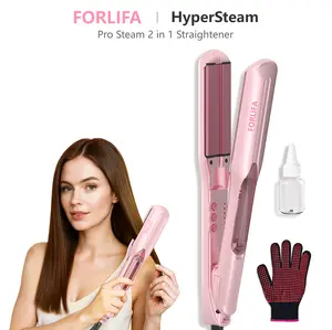 FORLIFA-HyperSteam: Pro Steam 2 in 1 Straightener with 1.5-inch Cool Mist Infrared Technology, 3-in-1 Functionality, 5 Temperature Settings for Healthy Frizz-Free Hair, 30-Minute Auto Shut-Off, Keratin Straightening Kit Curling Set,Summervibes