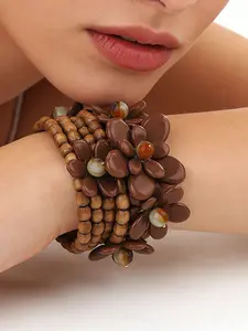 Women's Multi-Layer Handmade Beaded Acrylic Flower Bracelet, Elastic Stretchy Jewelry Accessory, Unique Design Fashion Statement