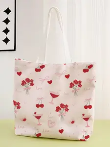 Rose Wine Pattern Casual Bag, Fashionable Shopping Bag, Storage Bag, Suitable for Travel, Business Trips, Valentine's Day Gift