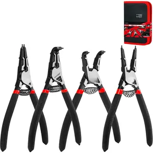 4 count High Leverage Snap Ring Pliers Set, 7 inches Internal/External Circlip Pliers, Heavy Duty Snap Ring Pliers, C Clip Pliers with Spring Loaded HT0280