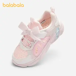 Balabala Kids Cute Bow Sneakers Lightweight Breathable Casual Shoes with Hook-and-Loop Closure