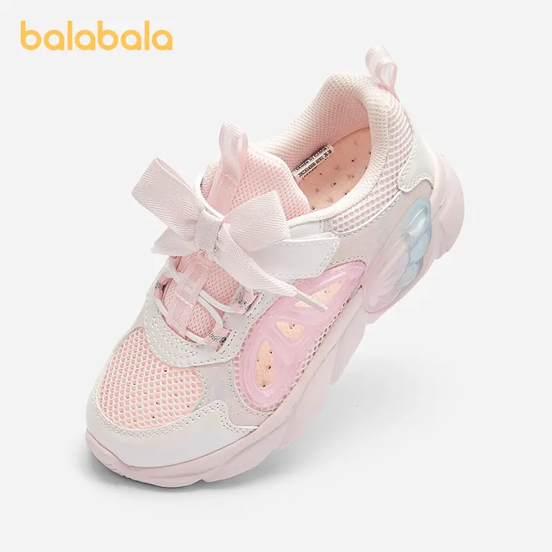 balabala Trainers for Girls, Lightweight Casual Style with Breathable Synthetic Fabric and Mesh, Cute Bow and Velcro Closure, Sneakers Trainer Shoes, Breathable Mesh Sneakers, Round Toe, Playful Look, Quick‑On Straps