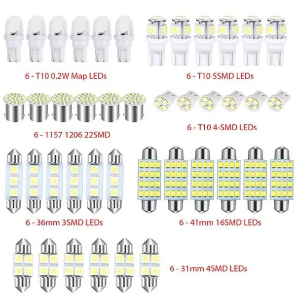 42PCS Multi-Size Car Accessories Interior LED Bulbs Kit - White Map, Dome, Door, Trunk, License Plate Fixtures, US Stock, Led Lights Car, Interior Lights, Vehicle Accessories Led Dashboard Led Backlights