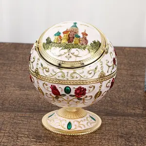 Windproof Ashtray with Lid, Portable Metal Cigar Ashtray, Indoor Outdoor Use, Eliminate Odors, Hand-Stamped Rose Pattern, Elegant Gift