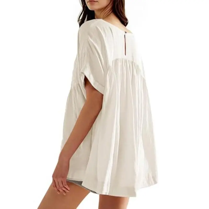 Lannew Women's Summer Babydoll Tops Casual Loose Fit Peplum Oversized Tunic Shirts Womenswear Blouse