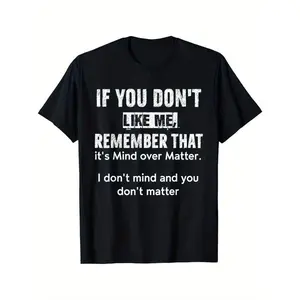 Men's "Mind Over Matter" Black Cotton T-Shirt - Bold White Text, Short Sleeve, Crew Neck, 100% Cotton, Lightweight & Breathable, Ideal for Casual Wear and Sports, Machine Washable