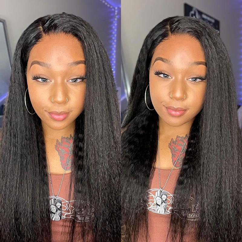 OQHAIR Kinky Straight 7x5 HD Lace Glueless Wig Pre Bleached Tiny Knots Pre Cut Lace Closure Glueless Wigs Human Hair
