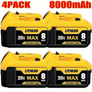 4 PACK 8.0Ah 20 Volt Replacement For Dewalt 20V Max Battery Lithium Ion Compatible With DCB200 20V Series Power Tools Christmas Halloween Gift Durability Energy