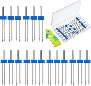 18 count Sewing Machine   Double   Pins  Stretch  with Plastic Box, Automatic  Threader for Household Sewing Machine, 3 Mixed Sizes 2.0/90, 3.0/90, 4.0/90