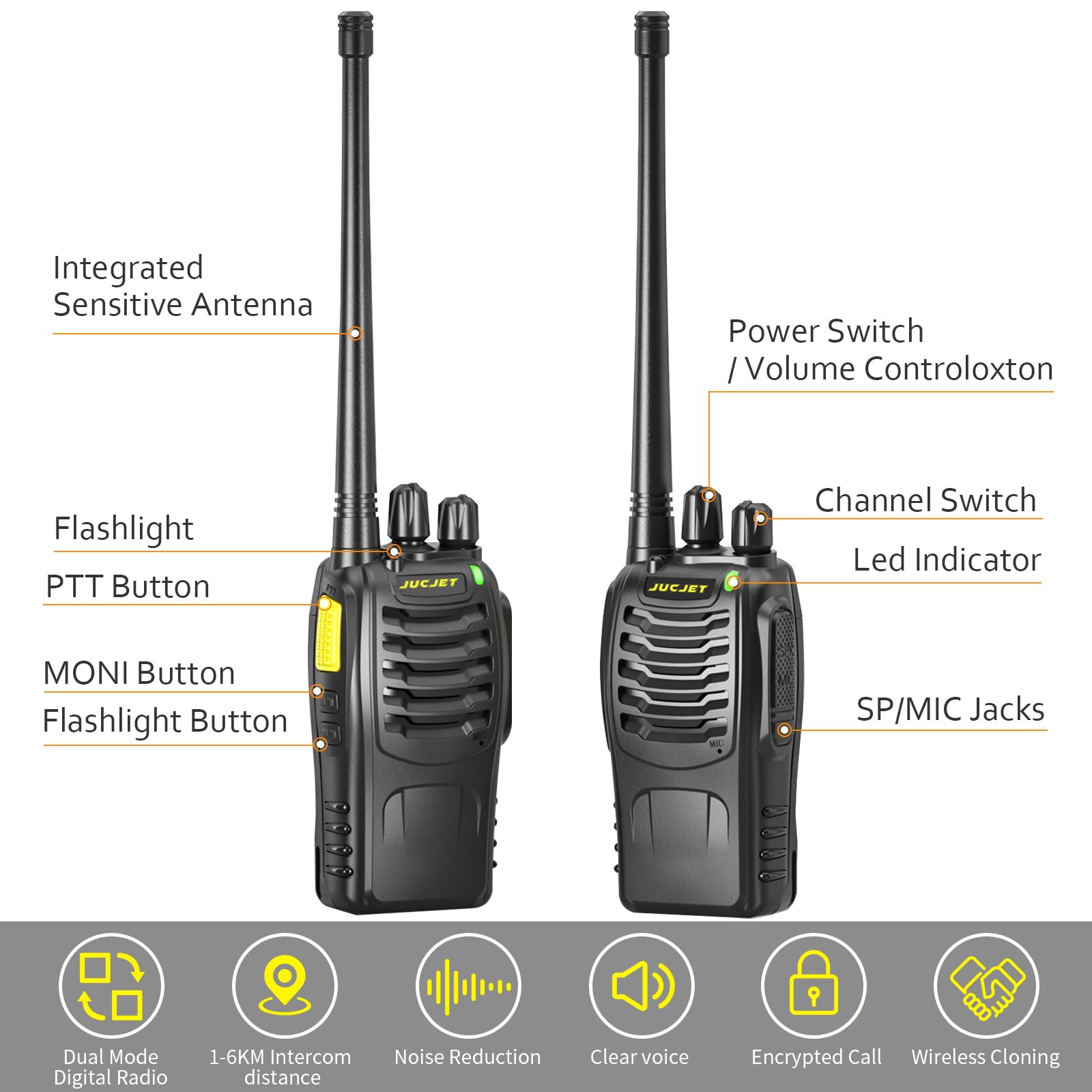 Walkie Talkies for Adults 4 Pack - Rechargeable Long Range 2 Way Radios with Charging Base, Headsets, Type-C Cable, One-Click Pairing, Noise Reduction & Digital Encryption - Perfect for Family Outdoor Hiking (Black)