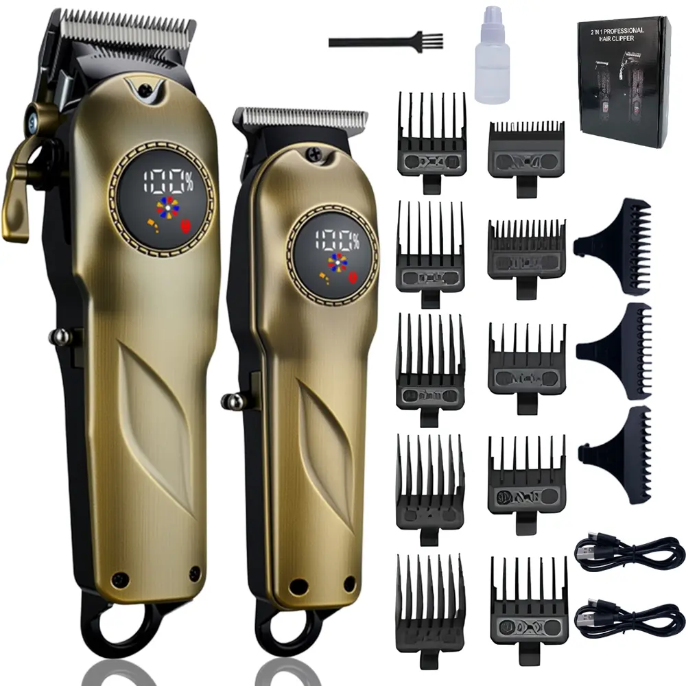 Professional Men's Hair Trimmer Set, Hair Clippers Set, Cordless Hair Cutting, Usb Fade Clipper, USB Rechargeable Cordless Shaver, LCD Display, Precision Grooming (copper Color), Largner Brand