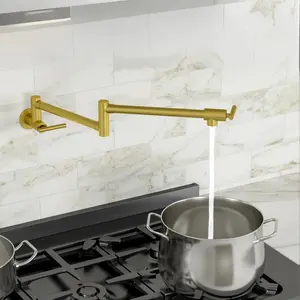 Kichae Gold Pot Filler Folding Wall Mount Kitchen Faucet with Premium Solid Brass Build 360° Swivel Retractable Spout for Easy Installation and Daily Use