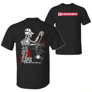 Kenworth trucker T-shirt, skull gear shifter 18 to life design, Kenworth heavy-duty truck pattern shirt, suitable for CDL drivers and long-haul truck drivers, a gift for road warriors or diesel enthusiasts.Unisex